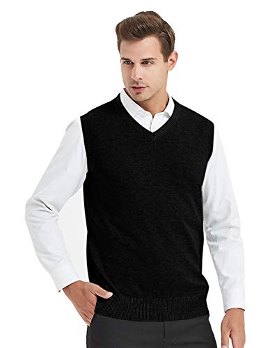 TOPTIE Men's Cotton V-Neck Sleeveless Sweater Vest, Solid Knit